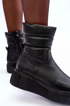 Damskie Boto Skórzane Damskie Botki Na Platformie Czarne Lemar Suam