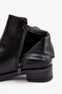 Discount Evento Skórzane Damskie Botki Płaskie Czarne Vasica Czarny