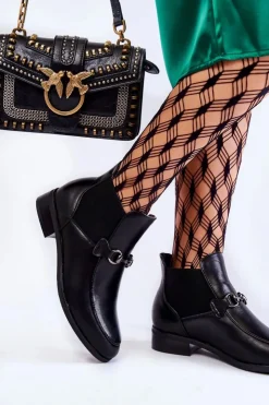 Buty damskie Vinceza Czarne Botki|Botki Płaskie*Skórzane Damskie Botki Płaskie Czarne Elin