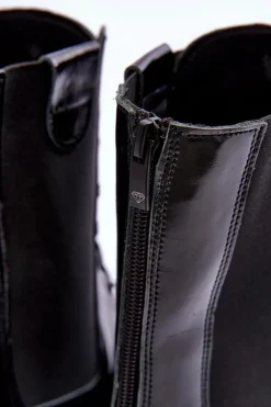 Damskie Boto Skórzane Damskie Botki Workery Sznurowane Czarne Nicole 2836