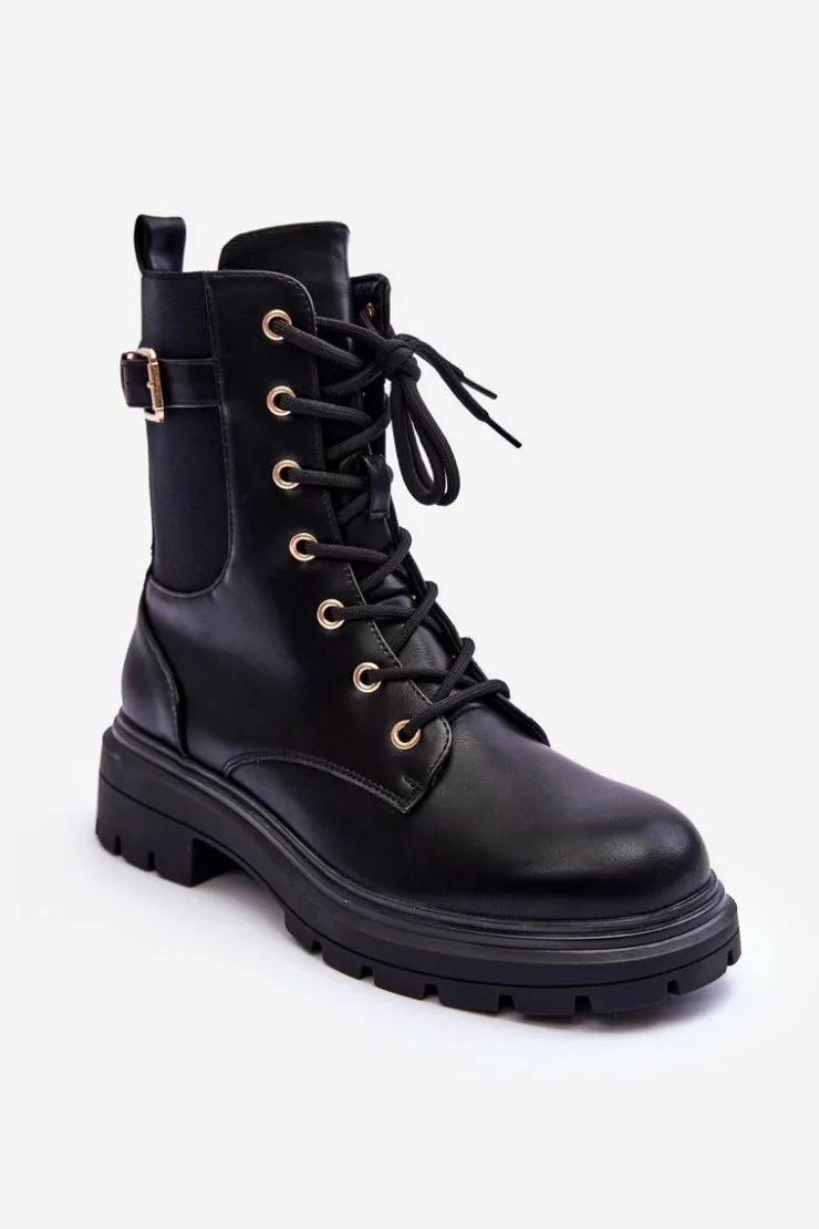 Best Boto Skórzane Damskie Botki Workery Czarne Chrezy