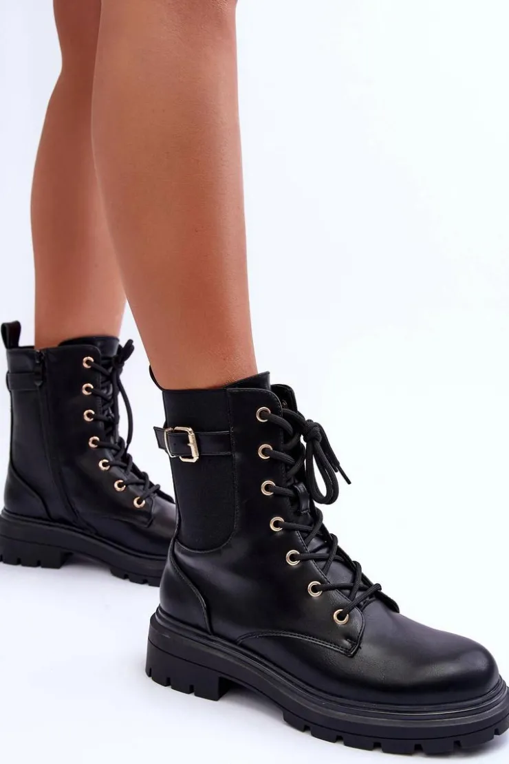 Best Boto Skórzane Damskie Botki Workery Czarne Chrezy