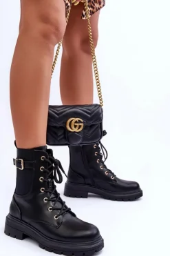 Best Boto Skórzane Damskie Botki Workery Czarne Chrezy