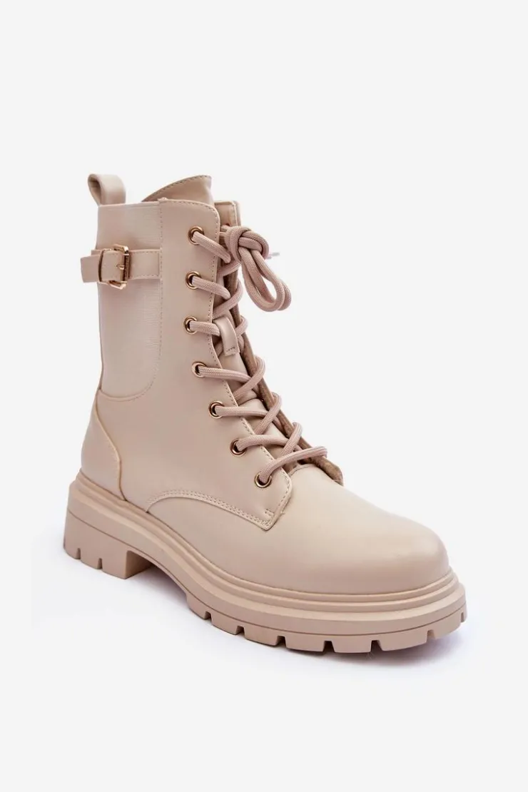 Online Boto Skórzane Damskie Botki Workery Beżowe Chrezy