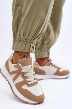 Outlet Boto Skórzane Damskie Buty Sportowe Brązowo-Beżowe Kabama