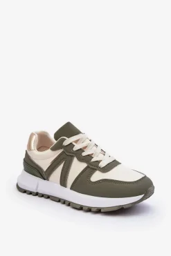 Damskie Boto Skórzane Damskie Buty Sportowe Zielono-Beżowe Kabama