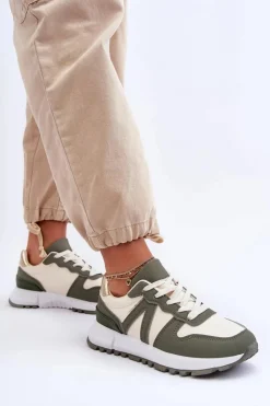 Damskie Boto Skórzane Damskie Buty Sportowe Zielono-Beżowe Kabama