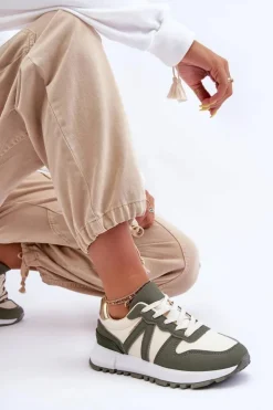 Damskie Boto Skórzane Damskie Buty Sportowe Zielono-Beżowe Kabama