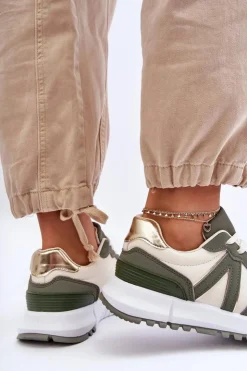 Damskie Boto Skórzane Damskie Buty Sportowe Zielono-Beżowe Kabama