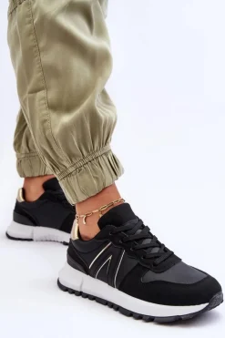 Discount Boto Skórzane Damskie Buty Sportowe Czarne Kabama