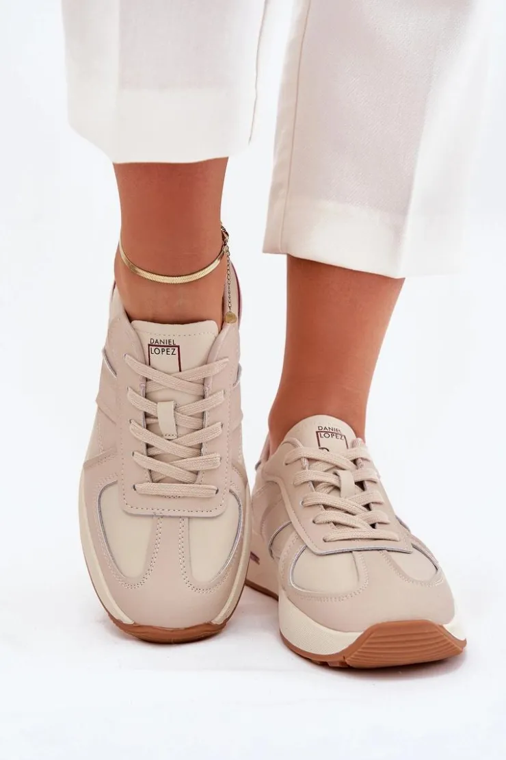 Discount Daniel Lopez Just Dare Skórzane Damskie Buty Sportowe Sneakersy SS2D4043 Beżowe Beżowy