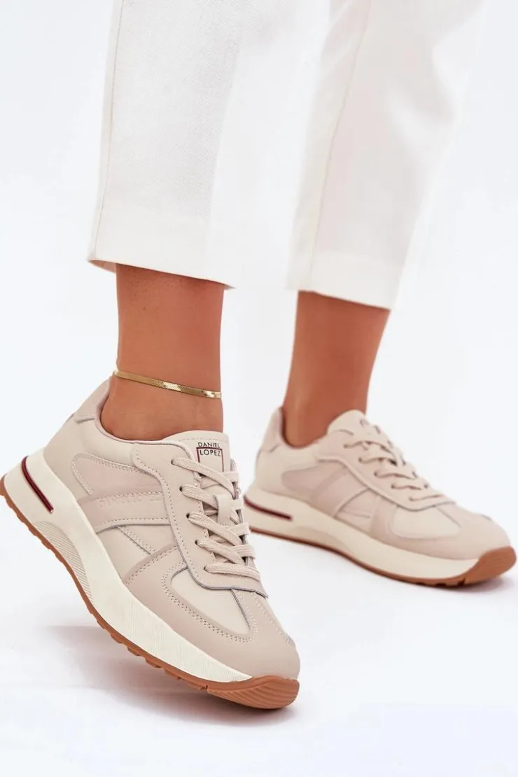 Discount Daniel Lopez Just Dare Skórzane Damskie Buty Sportowe Sneakersy SS2D4043 Beżowe Beżowy