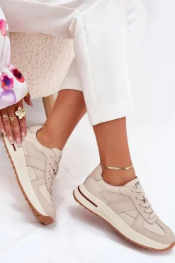 Discount Daniel Lopez Just Dare Skórzane Damskie Buty Sportowe Sneakersy SS2D4043 Beżowe Beżowy