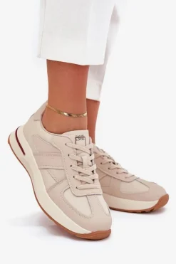 Discount Daniel Lopez Just Dare Skórzane Damskie Buty Sportowe Sneakersy SS2D4043 Beżowe Beżowy