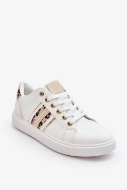 Best Boto Skórzane Damskie Buty Sportowe Zwierzęcy Wzór Białe Rilee