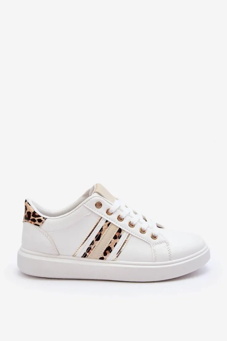 Best Boto Skórzane Damskie Buty Sportowe Zwierzęcy Wzór Białe Rilee