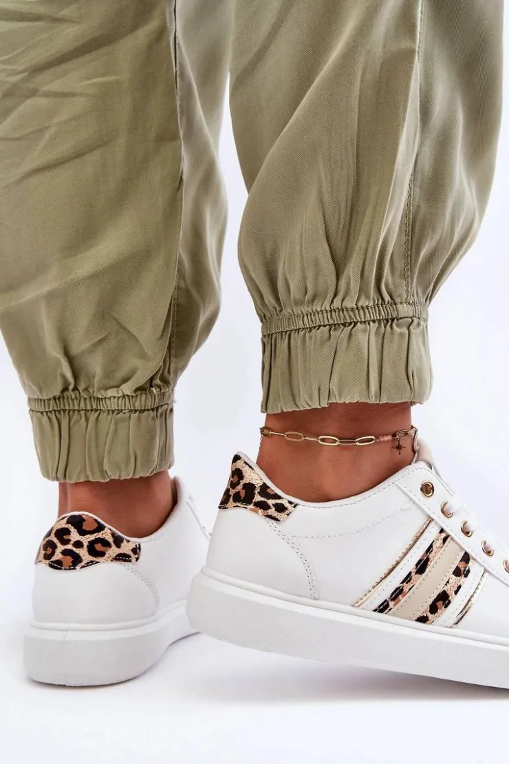 Best Boto Skórzane Damskie Buty Sportowe Zwierzęcy Wzór Białe Rilee