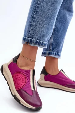 Maciejka Buty Sportowe Na Platformie*Skórzane Damskie Buty Sportowe 06296-15 Fuksja