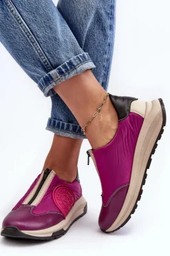 Maciejka Buty Sportowe Na Platformie*Skórzane Damskie Buty Sportowe 06296-15 Fuksja