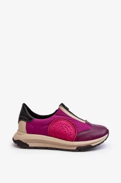 Maciejka Buty Sportowe Na Platformie*Skórzane Damskie Buty Sportowe 06296-15 Fuksja