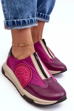 Maciejka Buty Sportowe Na Platformie*Skórzane Damskie Buty Sportowe 06296-15 Fuksja