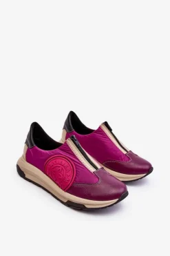 Maciejka Buty Sportowe Na Platformie*Skórzane Damskie Buty Sportowe 06296-15 Fuksja