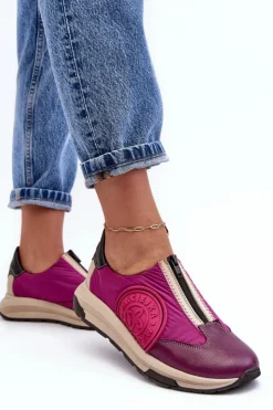 Maciejka Buty Sportowe Na Platformie*Skórzane Damskie Buty Sportowe 06296-15 Fuksja