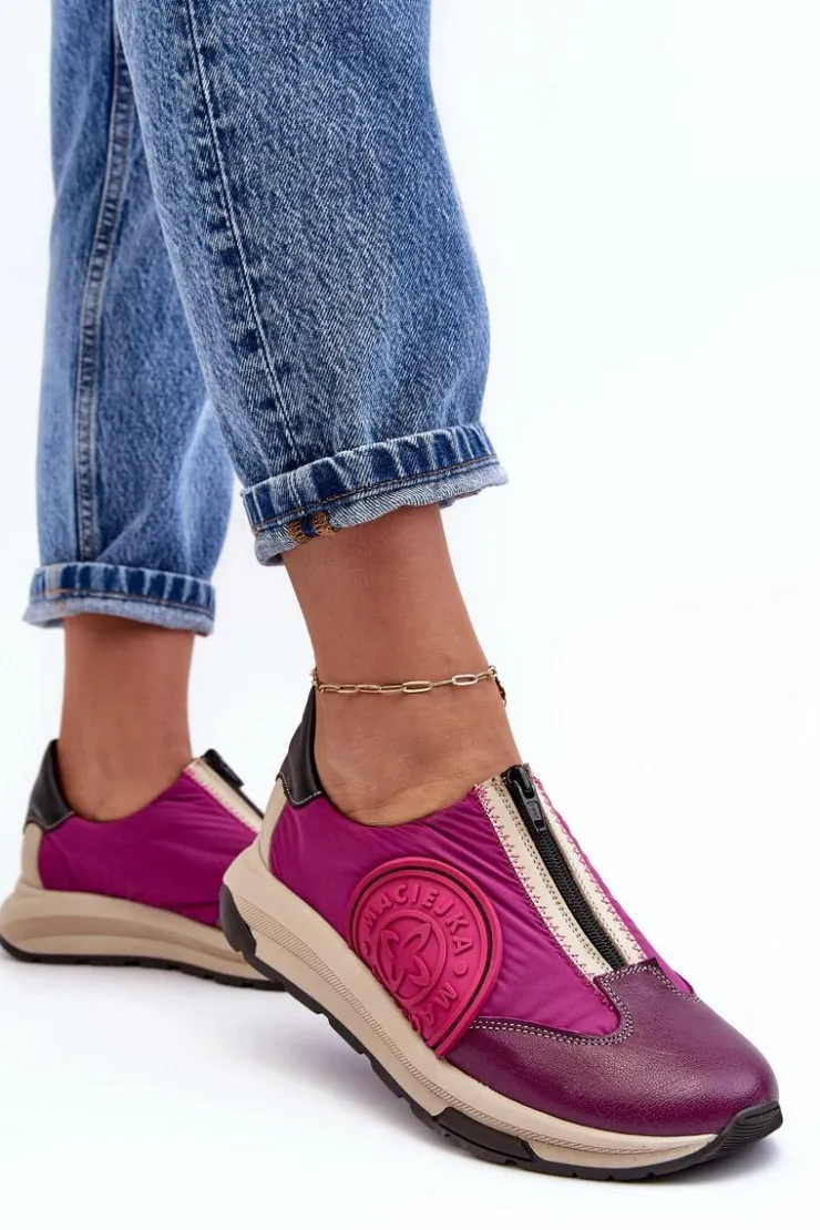 Maciejka Buty Sportowe Na Platformie*Skórzane Damskie Buty Sportowe 06296-15 Fuksja