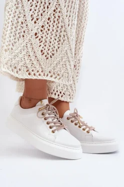 Damskie CheBello Skórzane Damskie Buty Sportowe 4362 Białe