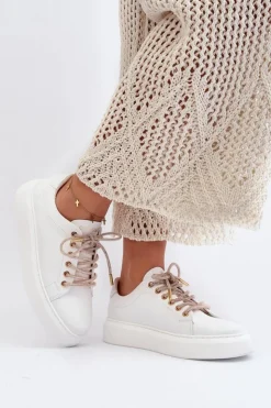 Damskie CheBello Skórzane Damskie Buty Sportowe 4362 Białe