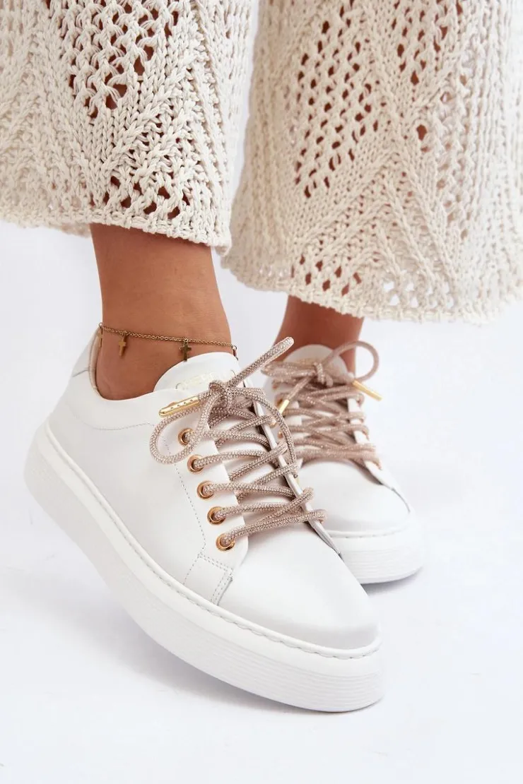 Damskie CheBello Skórzane Damskie Buty Sportowe 4362 Białe