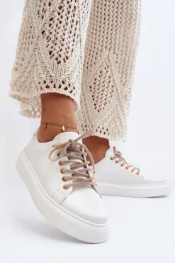 Damskie CheBello Skórzane Damskie Buty Sportowe 4362 Białe