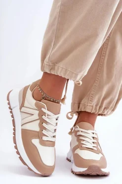 Boto Sneakersy Damskie*Skórzane Damskie Buty Sportowe Beżowe Kabama