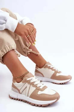 Boto Sneakersy Damskie*Skórzane Damskie Buty Sportowe Beżowe Kabama