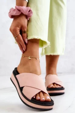 Big Star Shoes Klapki Damskie Big Star|Klapki Damskie Klasyczne*Skórzane Damskie Klapki Big Star JJ274722 Różowe