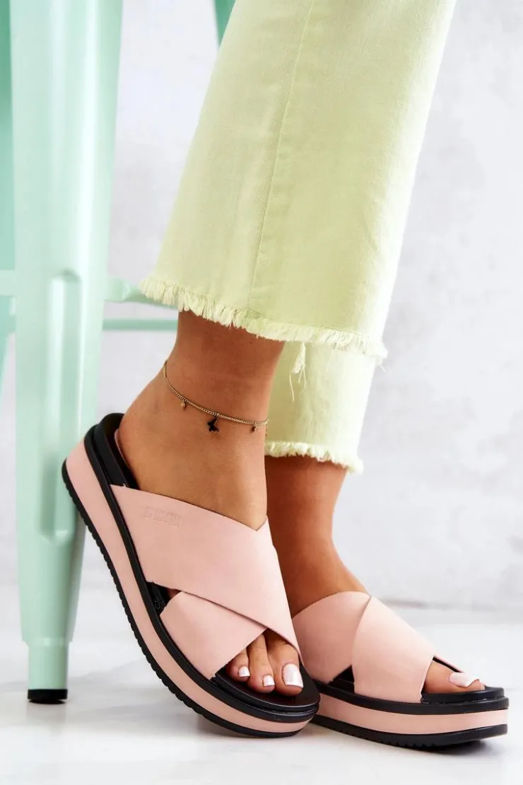 Big Star Shoes Klapki Damskie Big Star|Klapki Damskie Klasyczne*Skórzane Damskie Klapki Big Star JJ274722 Różowe