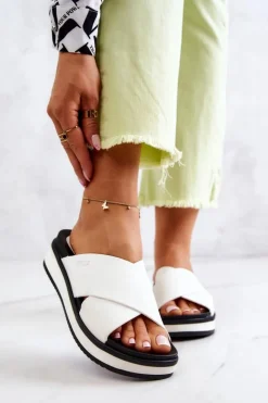 Damskie Big Star Shoes Skórzane Damskie Klapki Big Star JJ274723 Białe