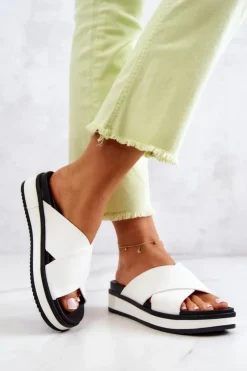 Damskie Big Star Shoes Skórzane Damskie Klapki Big Star JJ274723 Białe