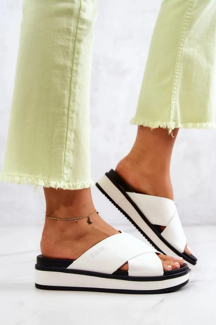 Damskie Big Star Shoes Skórzane Damskie Klapki Big Star JJ274723 Białe