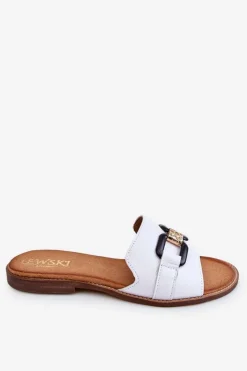 Damskie Boto Skórzane Damskie Klapki Lewski Shoes 3270 Białe