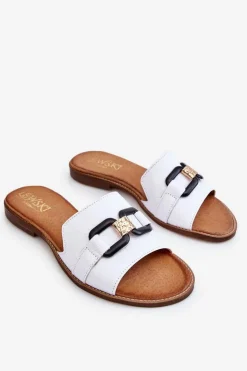 Damskie Boto Skórzane Damskie Klapki Lewski Shoes 3270 Białe