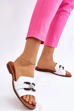 Damskie Boto Skórzane Damskie Klapki Lewski Shoes 3270 Białe
