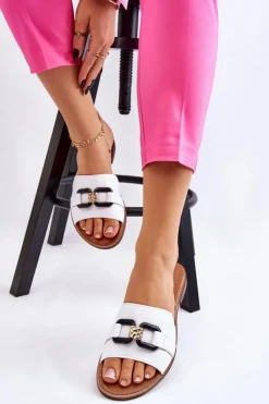 Damskie Boto Skórzane Damskie Klapki Lewski Shoes 3270 Białe
