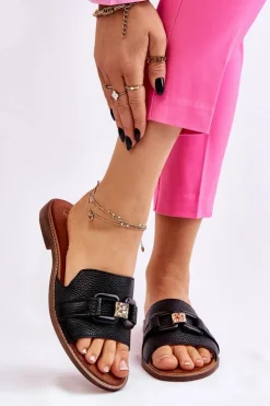 Boto Klapki Damskie Klasyczne*Skórzane Damskie Klapki Lewski Shoes 3270 Czarne