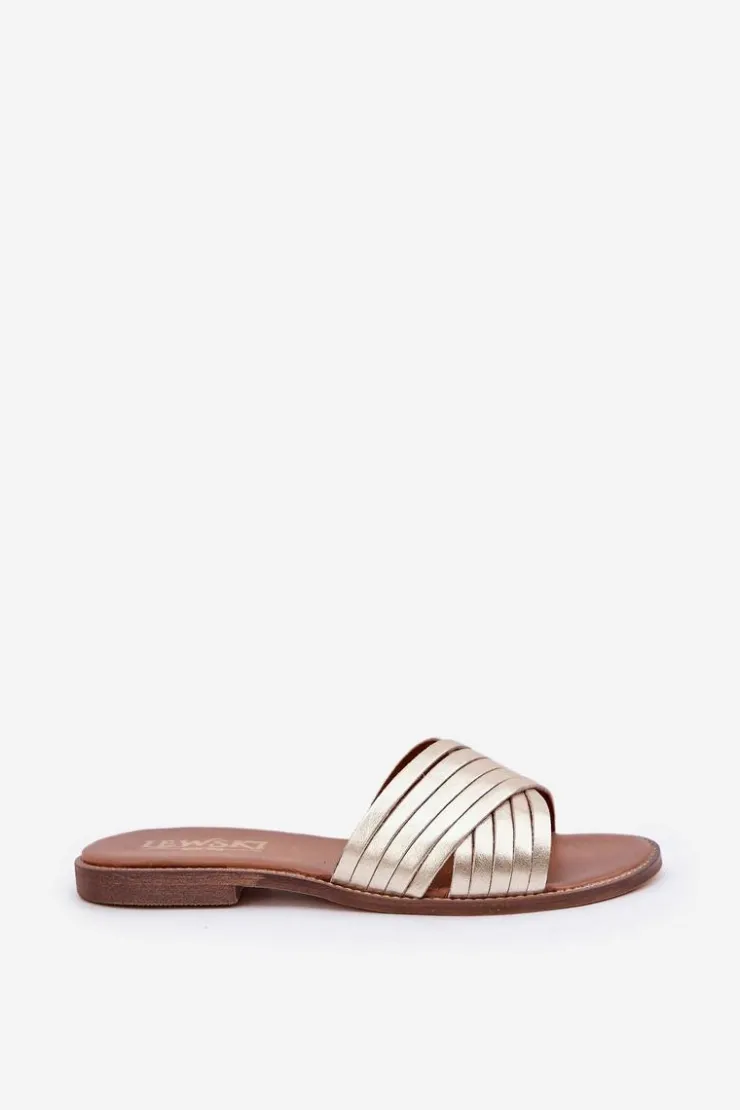 Best Boto Skórzane Damskie Klapki Lewski Shoes 3682 Złote Złoty