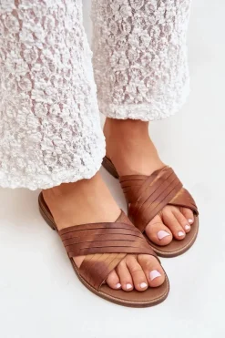 Damskie Boto Skórzane Damskie Klapki Lewski Shoes 3682 Camel