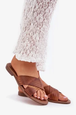 Damskie Boto Skórzane Damskie Klapki Lewski Shoes 3682 Camel