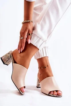 Damskie Boto Skórzane Damskie Klapki Na Obcasie Kwiaty Beżowe Nessita