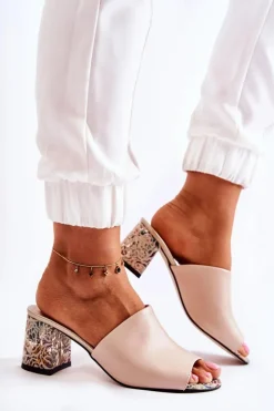 Damskie Boto Skórzane Damskie Klapki Na Obcasie Kwiaty Beżowe Nessita