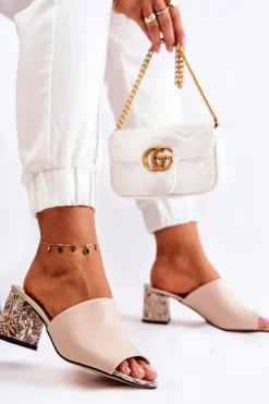 Damskie Boto Skórzane Damskie Klapki Na Obcasie Kwiaty Beżowe Nessita